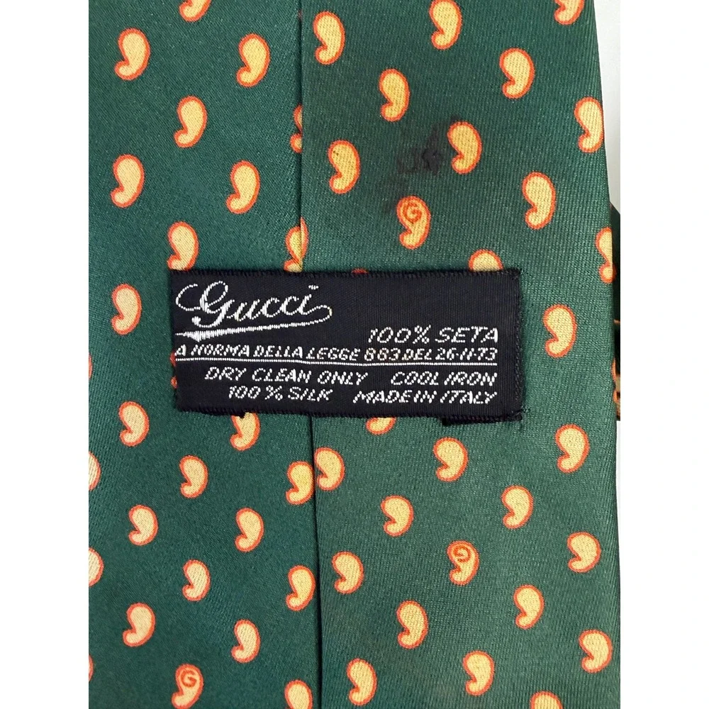 Gucci Vintage Silk Necktie Mens OS Green Paisley Classic Luxury Formal Tie